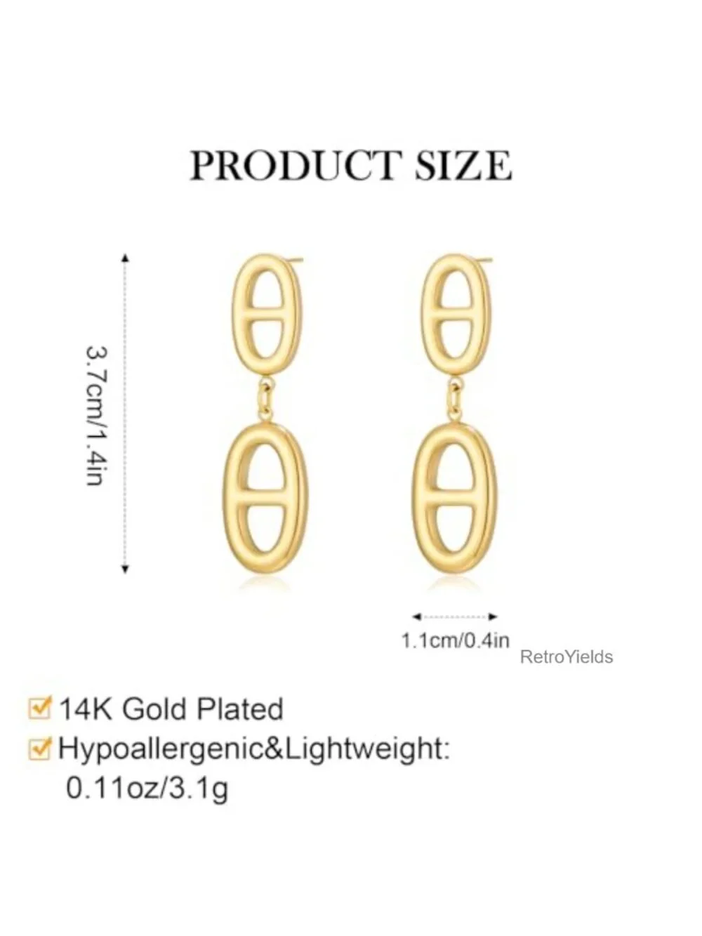 14K Gold Plated Paperclip Drop Dangle Earrings for Women Dainty Statement